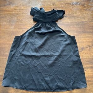 A New Day Black Silky Sleeveless High Mock Neck w/ Tie Bare Shoulder Shirt Top M